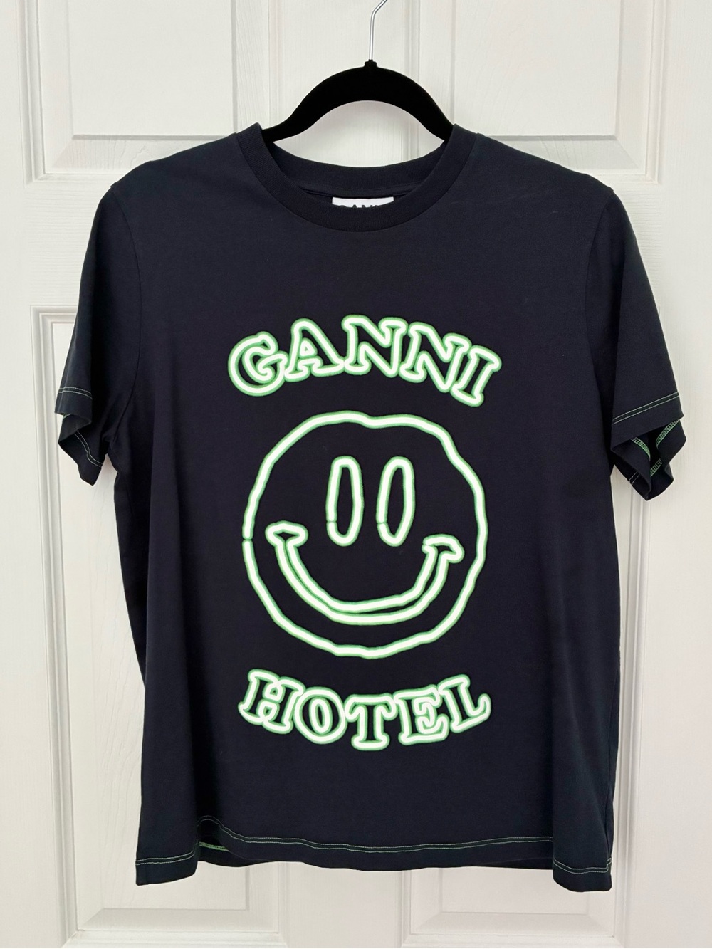 GANNI Navy Blue Ganni Hotel Smiley Face T-Shirt Tee - Picture 9 of 16